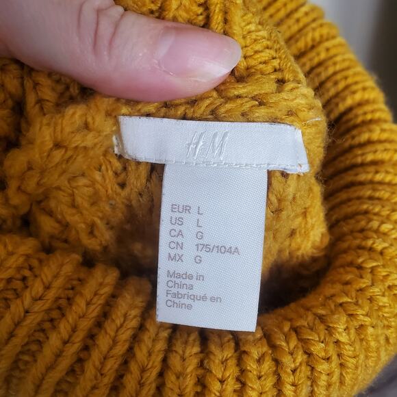 H&M Mustard Yellow Chunky Cable Knit Turtleneck Sweater Womens Large - Picture 5 of 6